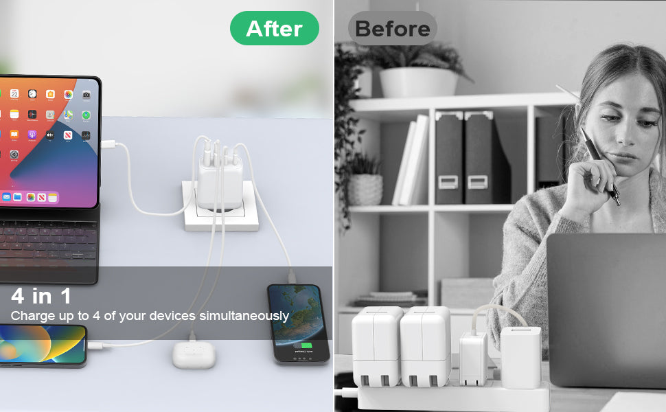 40W USB C Charger, Gcstnn Fast Charger 4 Port PD3.0 QC3.0 USB C Charging Plug for iPhone 15 Plus 14 Pro Max 13 Pro 12 Mini 11 SE XS XR 8, Samsung, Xiaomi Mobile Phone Charger