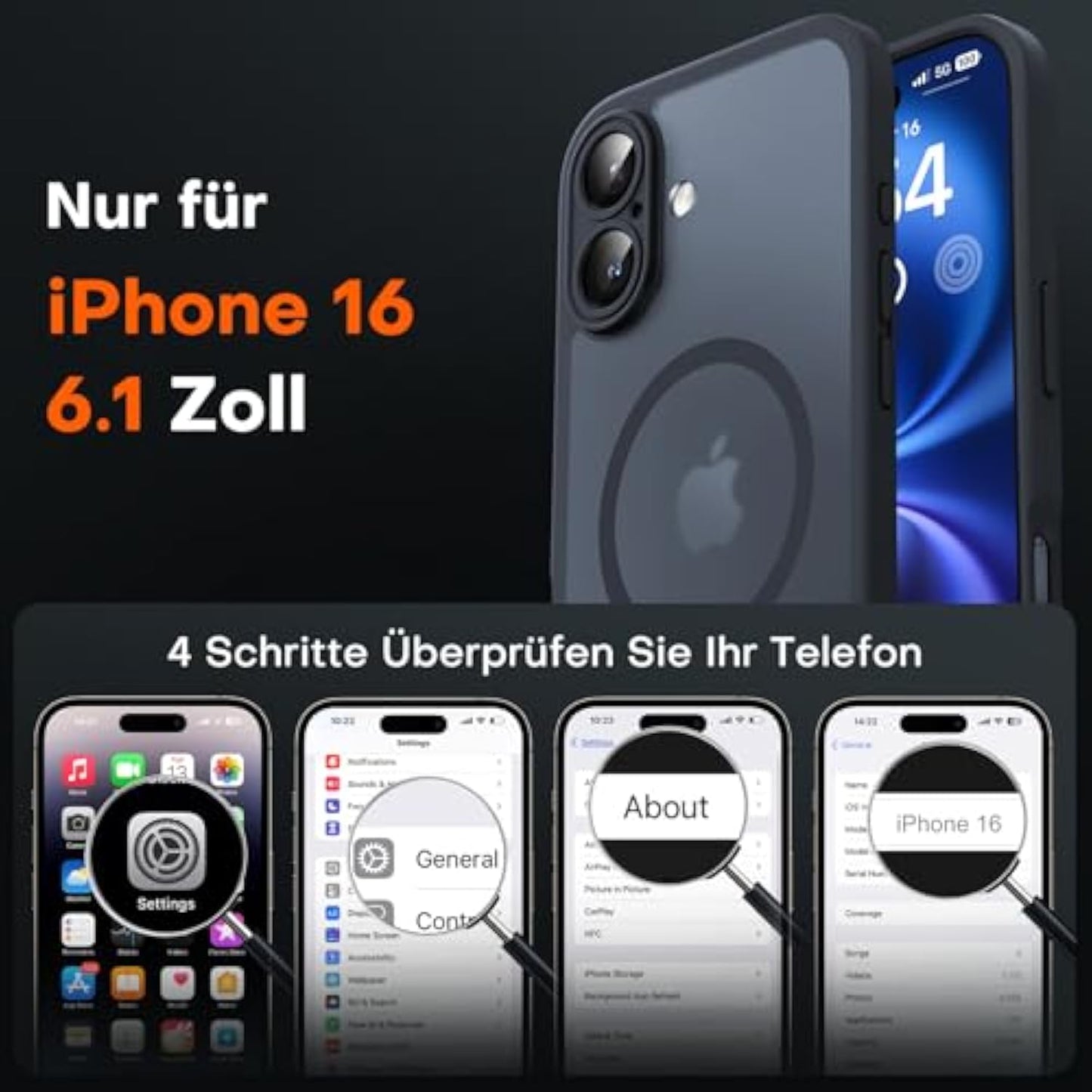 iPhone 16 Case for Magsafe, Full Camera Protection, Shockproof, Scratch-Resistant, Translucent Back, Magnetic Mobile Phone Case for iPhone 16, Black
