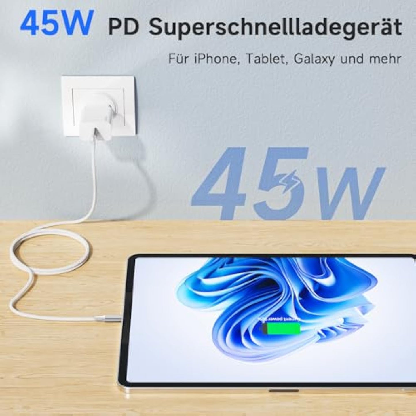 45 W USB C Charger Fast Charger for Samsang Galaxy S25/S24/S23/S22 Ultra/Note 20/10/S10/S9/S8/A73/A56/A55 PPS Super Fast Charging for iPhone 16/16 Pro/15/15 Pro Max with USB C Charging Cable 2 m