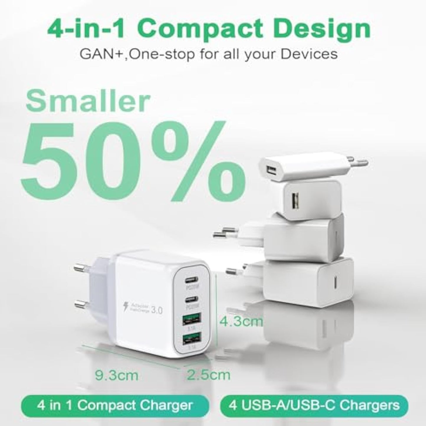 40W USB C Charger, Gcstnn Fast Charger 4 Port PD3.0 QC3.0 USB C Charging Plug for iPhone 15 Plus 14 Pro Max 13 Pro 12 Mini 11 SE XS XR 8, Samsung, Xiaomi Mobile Phone Charger
