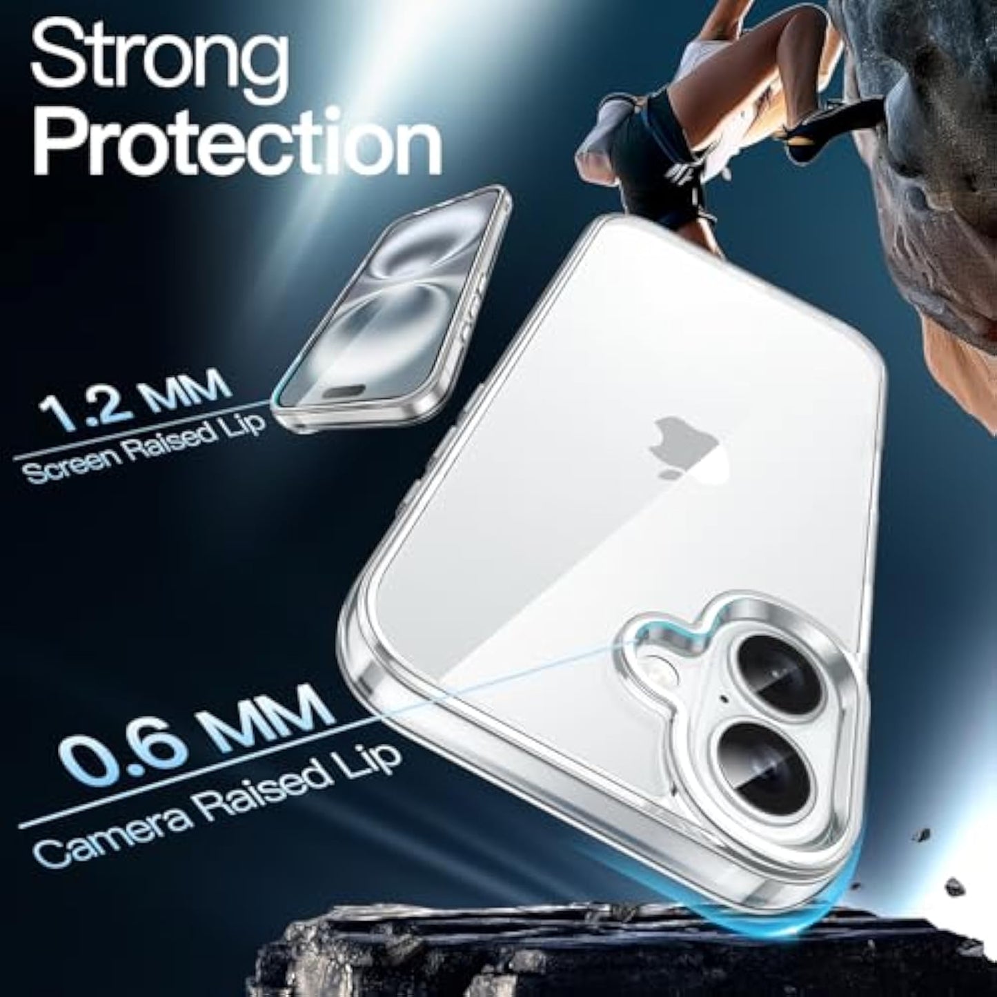 Case for iPhone 16 6.1 Inch, Non-Yellowing Shockproof Bumper Mobile Phone Case, Anti-Scratch Transparent Back (Transparent)