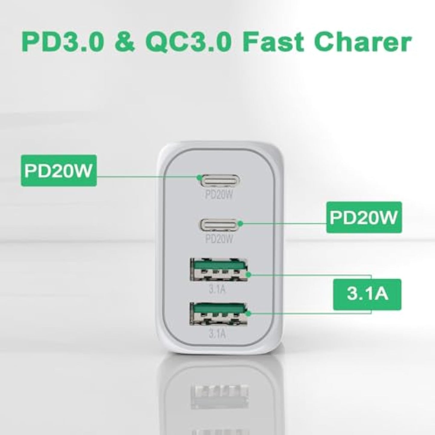 40W USB C Charger, Gcstnn Fast Charger 4 Port PD3.0 QC3.0 USB C Charging Plug for iPhone 15 Plus 14 Pro Max 13 Pro 12 Mini 11 SE XS XR 8, Samsung, Xiaomi Mobile Phone Charger