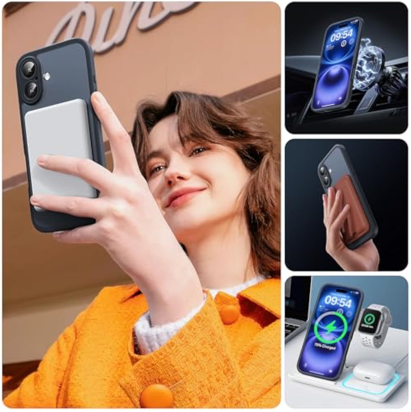 iPhone 16 Case for Magsafe, Full Camera Protection, Shockproof, Scratch-Resistant, Translucent Back, Magnetic Mobile Phone Case for iPhone 16, Black