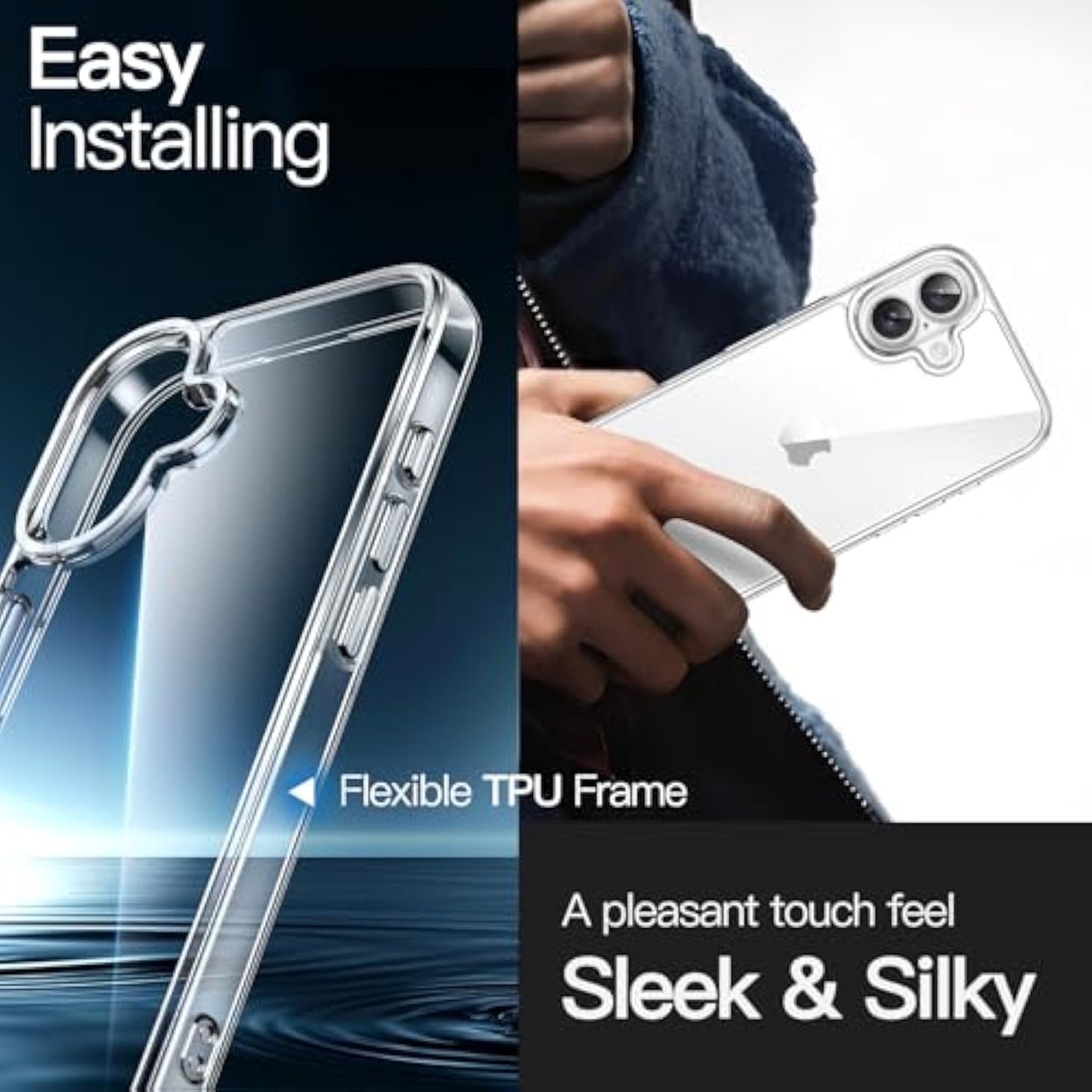 Case for iPhone 16 6.1 Inch, Non-Yellowing Shockproof Bumper Mobile Phone Case, Anti-Scratch Transparent Back (Transparent)
