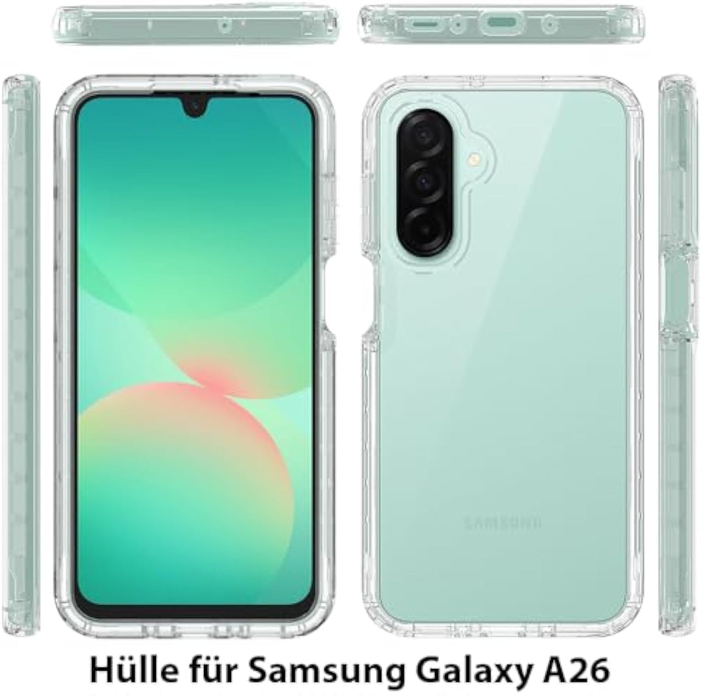 Full Body Compatible with A26 Case 360 Degree Mobile Phone Case Galaxy A26 Shockproof Full Protection Bumper Case Transparent with Built-in Screen Protector Cover Non-Slip for Samsung Galaxy