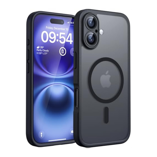 iPhone 16 Case for Magsafe, Full Camera Protection, Shockproof, Scratch-Resistant, Translucent Back, Magnetic Mobile Phone Case for iPhone 16, Black
