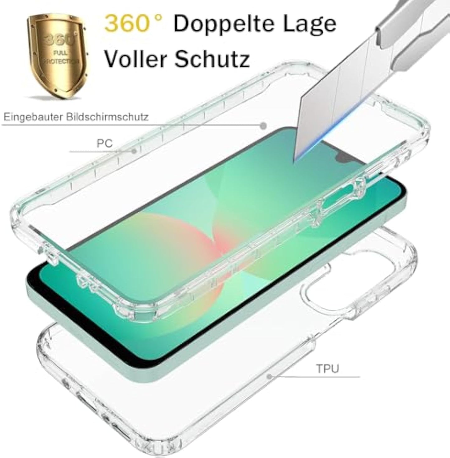 Full Body Compatible with A26 Case 360 Degree Mobile Phone Case Galaxy A26 Shockproof Full Protection Bumper Case Transparent with Built-in Screen Protector Cover Non-Slip for Samsung Galaxy