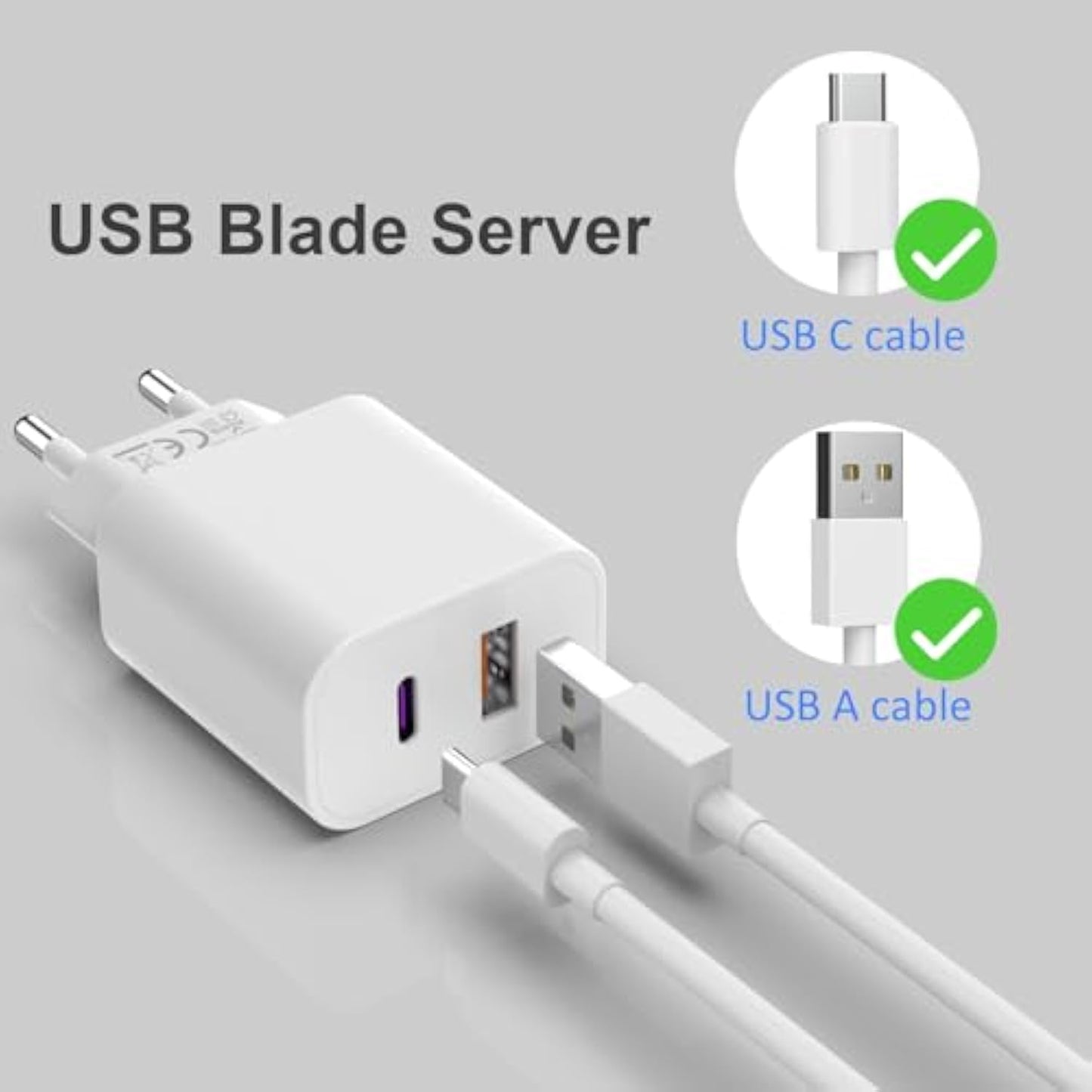 USB C Charger 25 W with USB Adapter [2 in 1] Pack of 2 Charging Adapters for iPhone/iPad/Headphones/Mobile Phone Power Supply Multiple Charging Plug PD 3.0 Quick Charger Socket USB Plug Charger